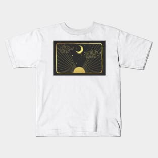 Gold and Black and Sun/ moon Illustration Kids T-Shirt